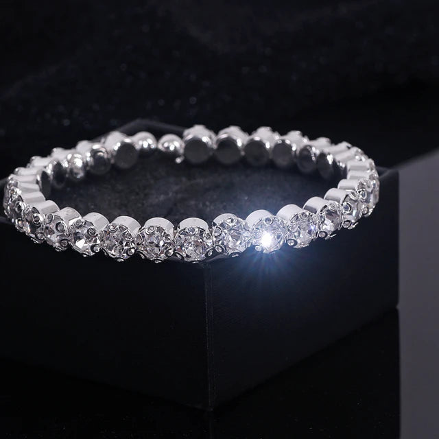 Enchanting Diamond Luxury Bracelet - Silver-Colored Open Cuff Bracelet