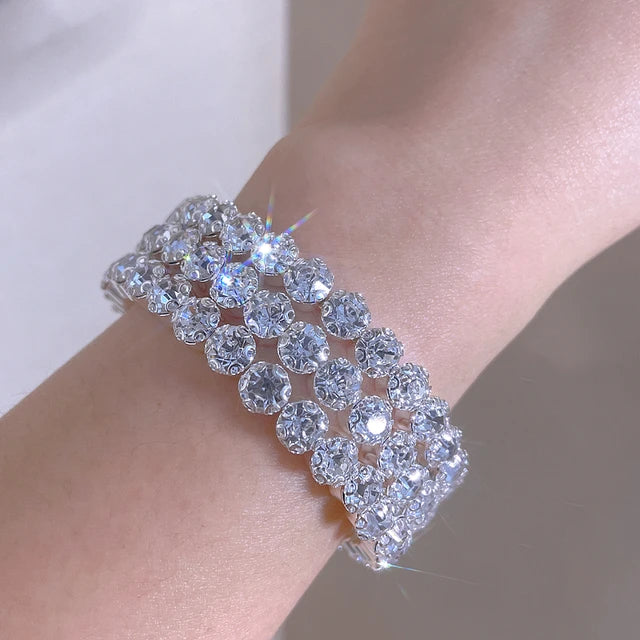 Enchanting Diamond Luxury Bracelet - Silver-Colored Open Cuff Bracelet