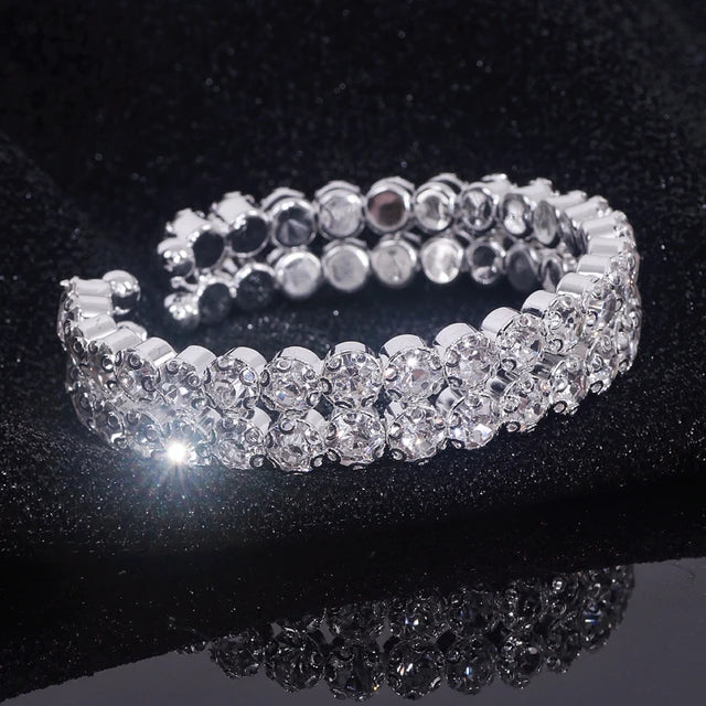 Enchanting Diamond Luxury Bracelet - Silver-Colored Open Cuff Bracelet