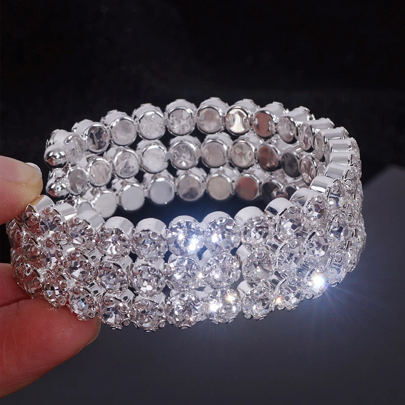 Enchanting Diamond Luxury Bracelet - Silver-Colored Open Cuff Bracelet