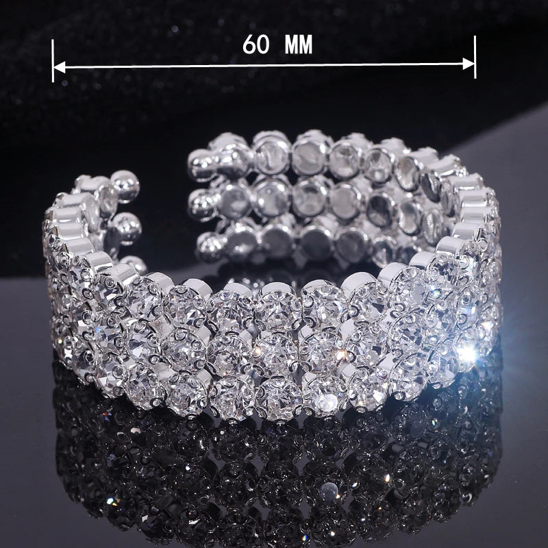 Enchanting Diamond Luxury Bracelet - Silver-Colored Open Cuff Bracelet