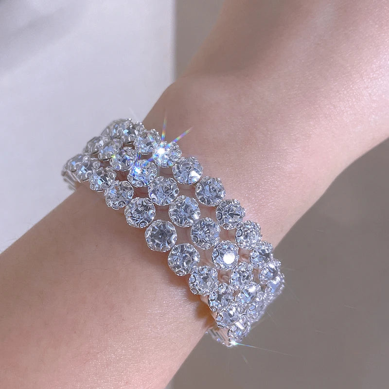 Enchanting Diamond Luxury Bracelet - Silver-Colored Open Cuff Bracelet