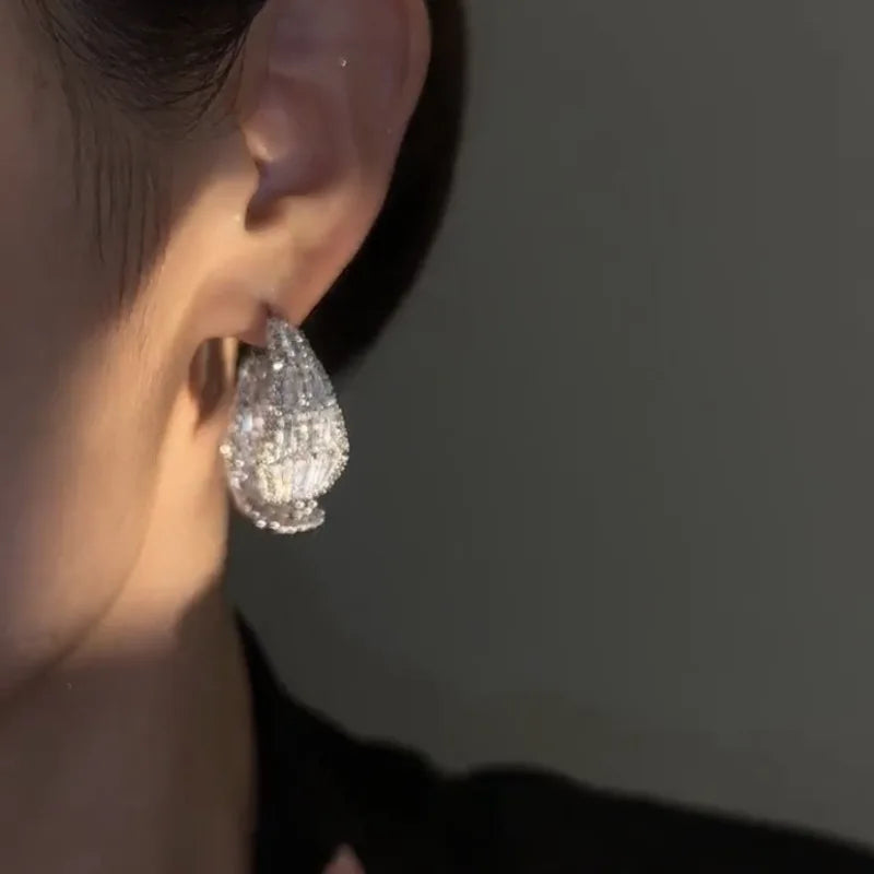 Beautiful Exquisite Zirconia Double Cut Pearl Stud Earrings