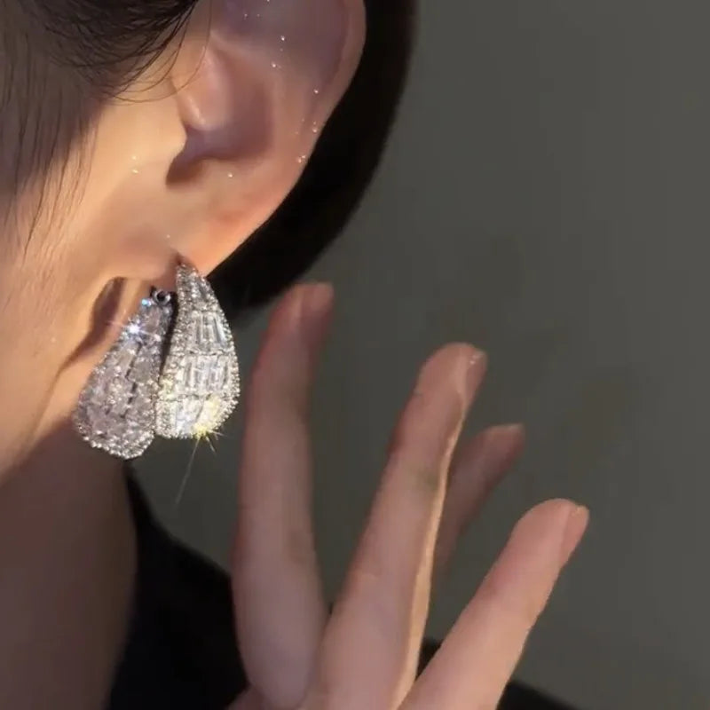 Beautiful Exquisite Zirconia Double Cut Pearl Stud Earrings