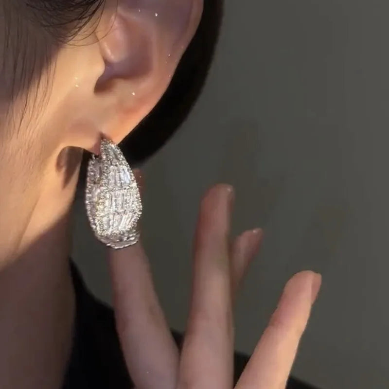 Beautiful Exquisite Zirconia Double Cut Pearl Stud Earrings