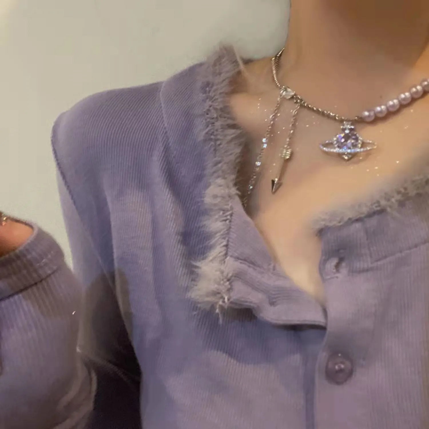 Luxury Purple Planet Pearl Necklace for Women
