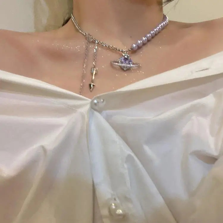 Luxury Purple Planet Pearl Necklace for Women