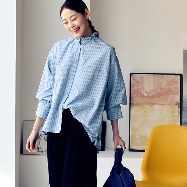 Elara C7070c Gestreifte Asymmetrische Bluse