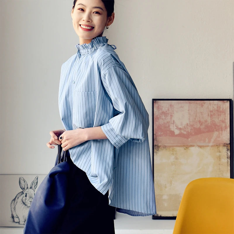 Elara C7070c Gestreifte Asymmetrische Bluse