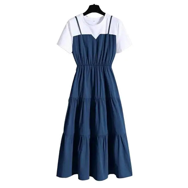 Aurora Mode Belt Dress with Color Blocks