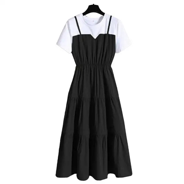 Aurora Mode Belt Dress with Color Blocks