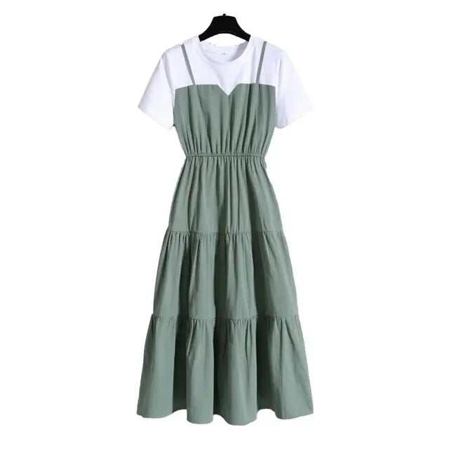 Aurora Mode Belt Dress with Color Blocks