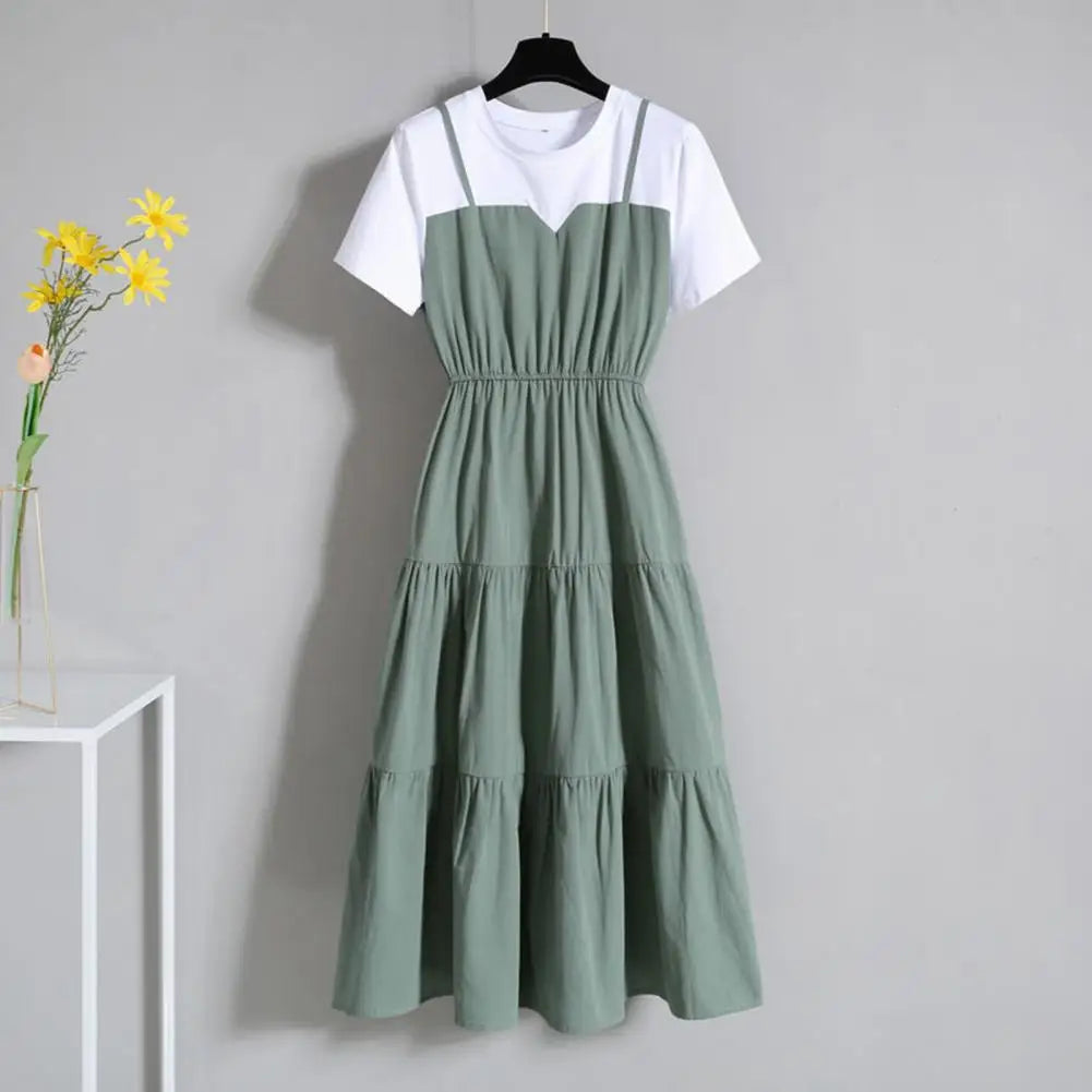 Aurora Mode Belt Dress with Color Blocks