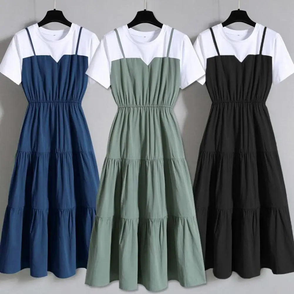 Aurora Mode Belt Dress with Color Blocks