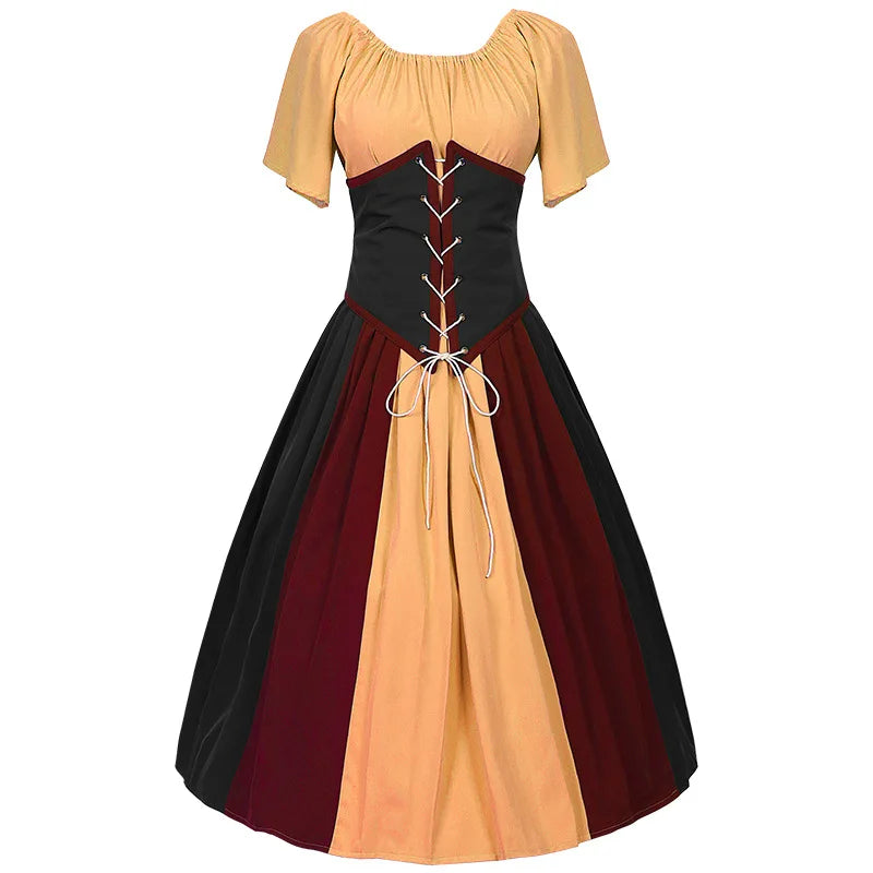 Glorreiches Renaissance Kleid Damen Mittelalterliche Gotische Lange Maxi Retro Kleid Viktorianische Schnürung Party Ballkleid