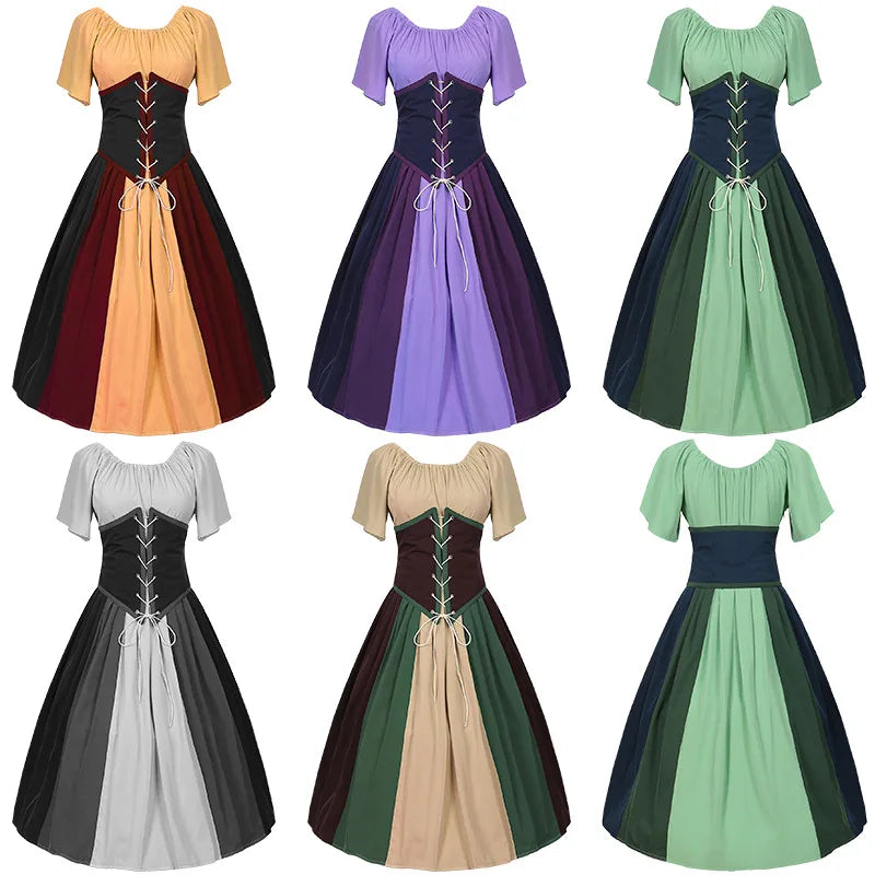 Glorreiches Renaissance Kleid Damen Mittelalterliche Gotische Lange Maxi Retro Kleid Viktorianische Schnürung Party Ballkleid