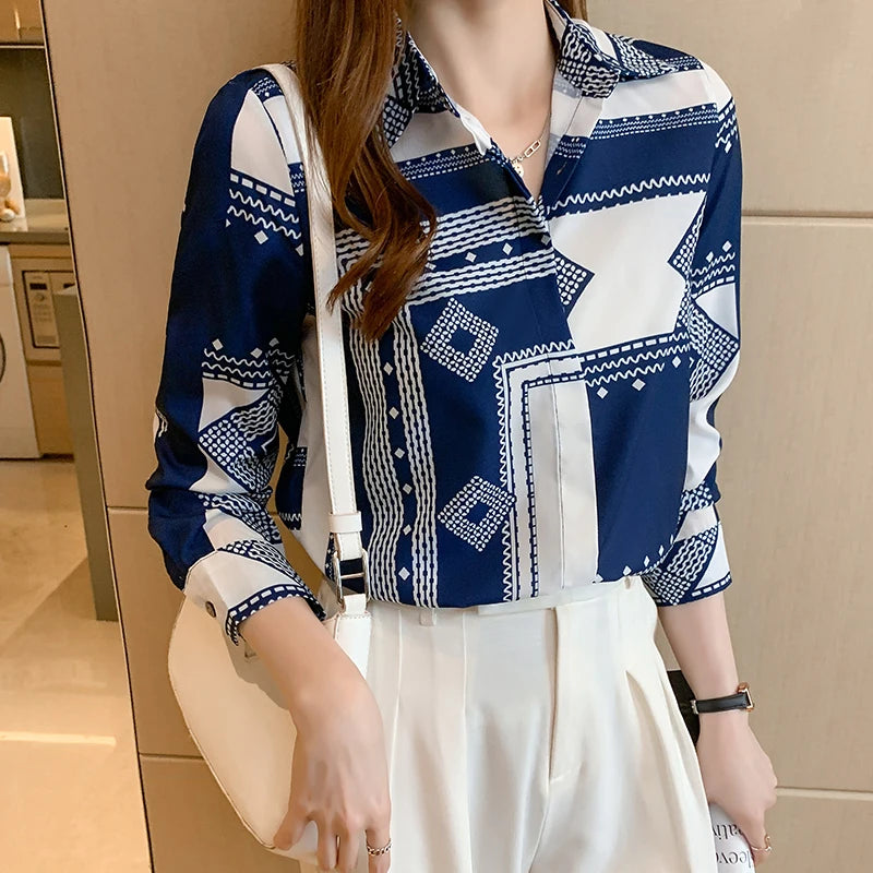 Elegant Printed Blouse for Spring and Autumn