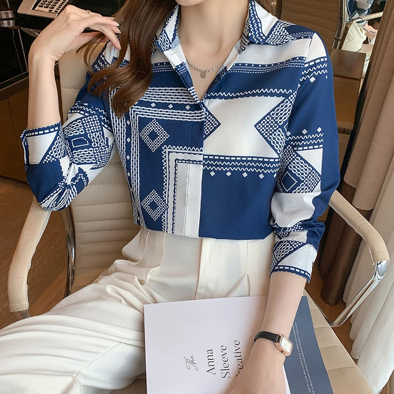 Elegant Printed Blouse for Spring and Autumn