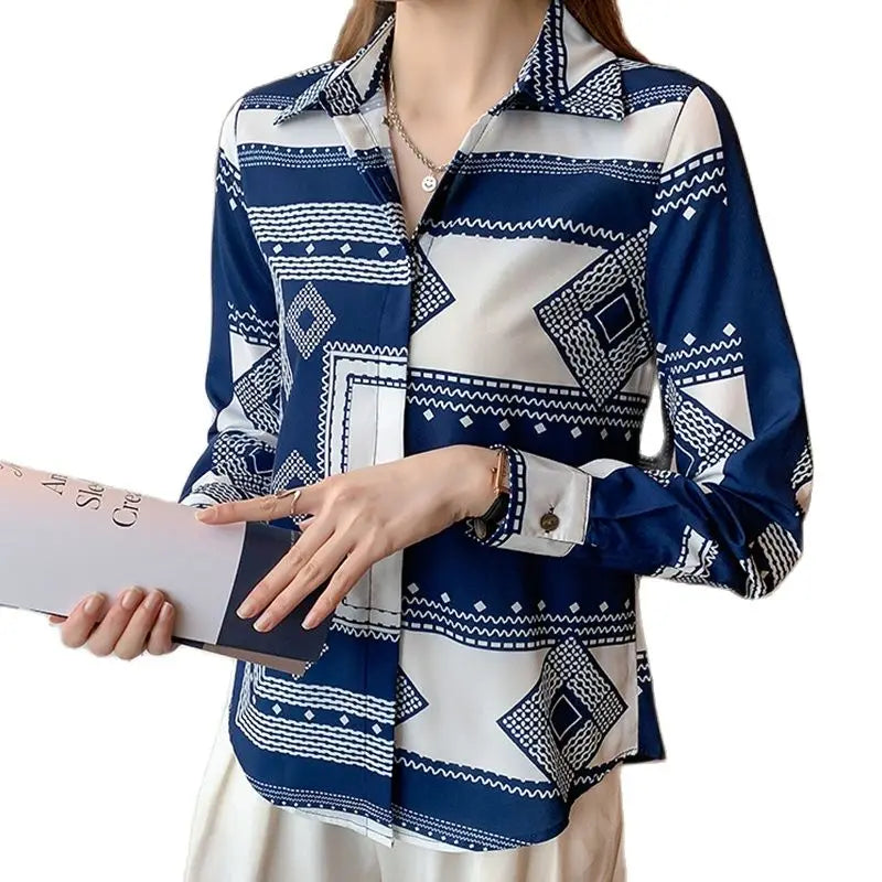 Elegant Printed Blouse for Spring and Autumn