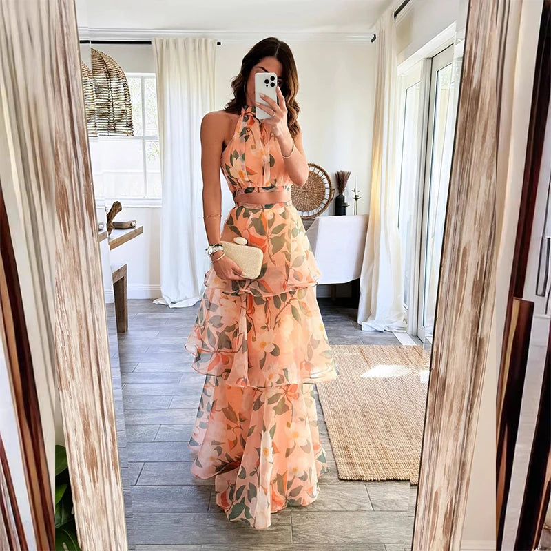 Zomerse Halter Sleeveless Top en Lange Rok Set van LuxeLaag