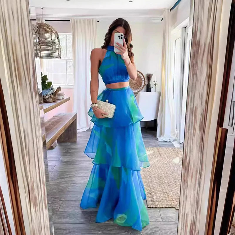 Zomerse Halter Sleeveless Top en Lange Rok Set van LuxeLaag