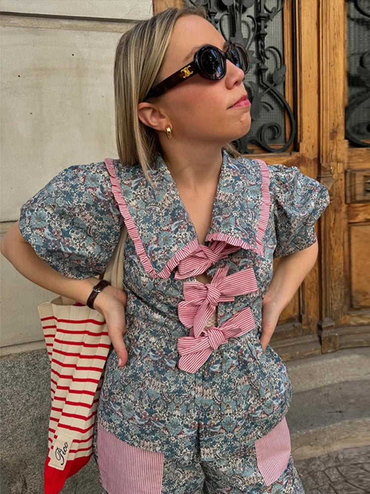 Fashionable Floral Printed Long Pants Set