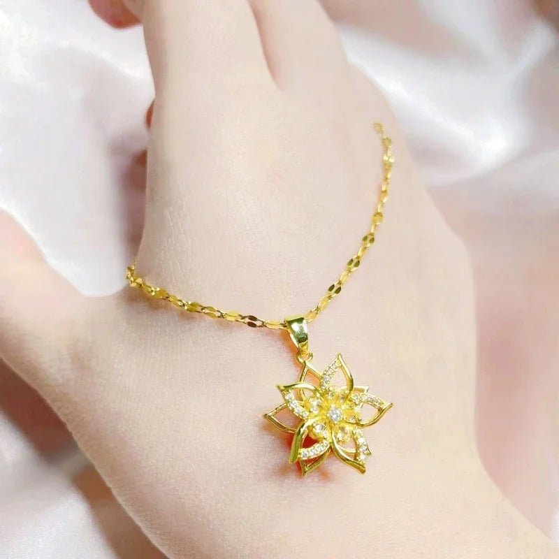 Enchanting Fashion Creative 360° Rotating Flower Pendant Necklace