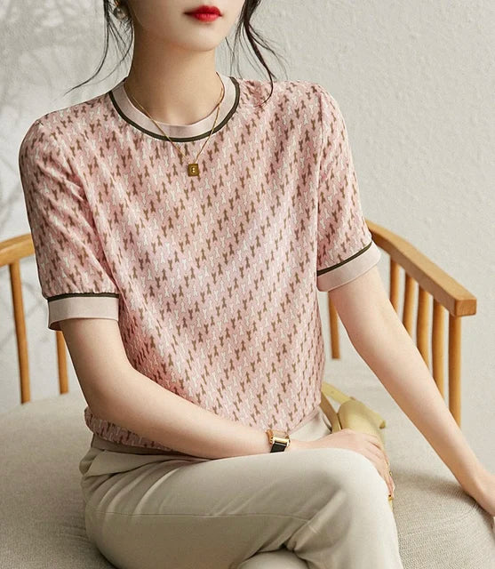 Seiden geometrisch bedrucktes Sommer T-Shirt