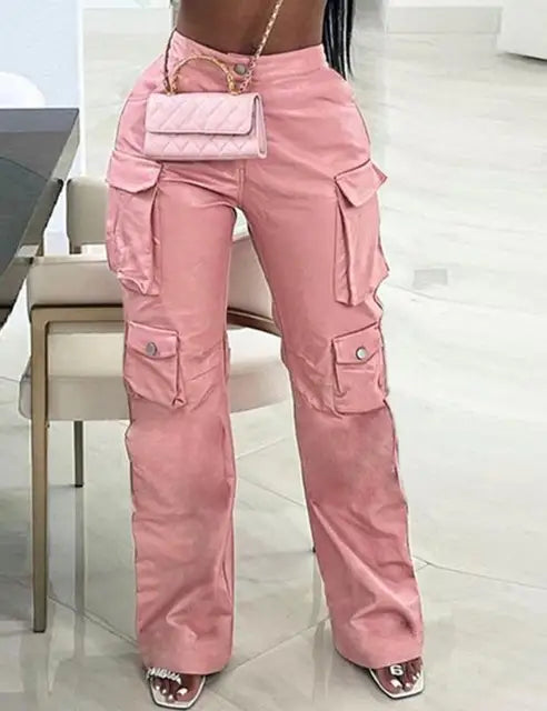Stilvolle PU Leder Cargo Hose für Damen