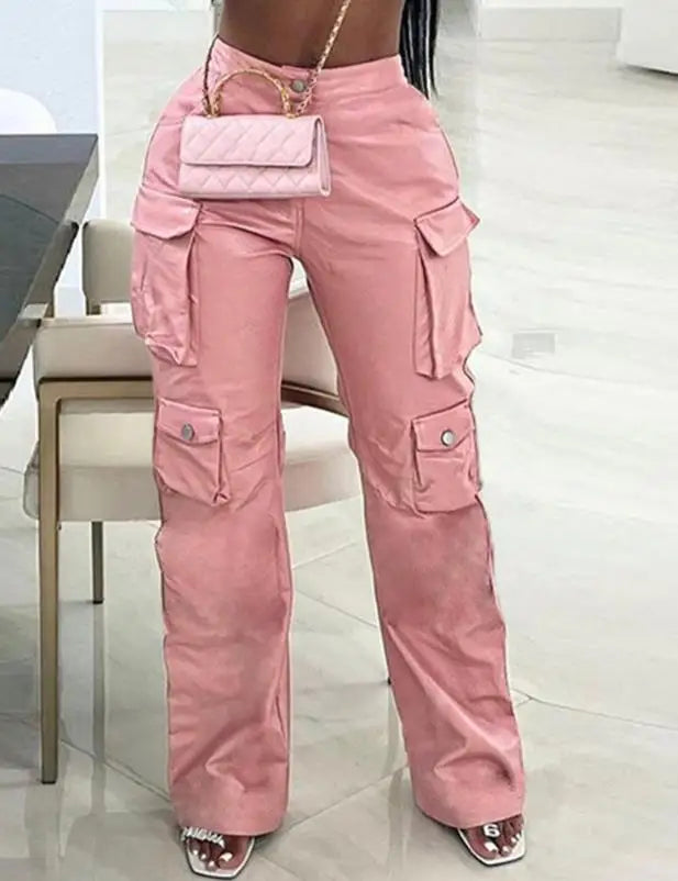 Stilvolle PU Leder Cargo Hose für Damen