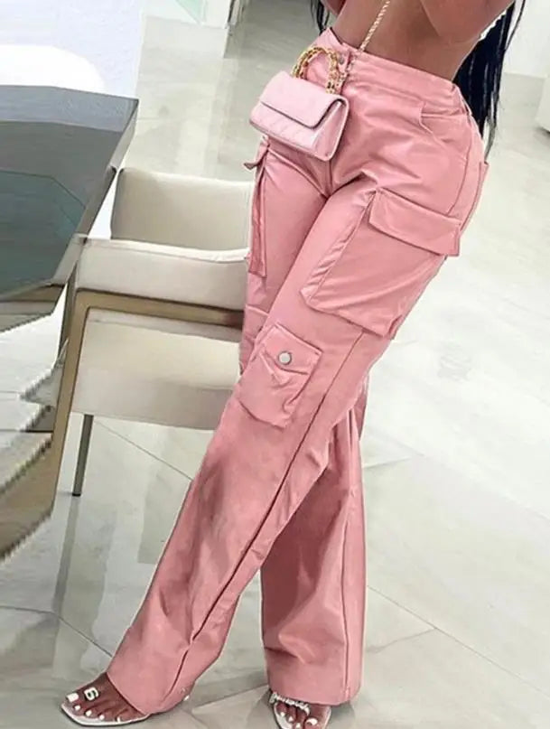 Stylish PU Leather Cargo Pants for Women