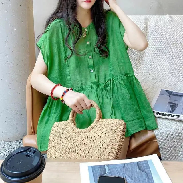 Luna Fashion Blouse met Pleats, Strik en Kant