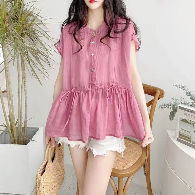 Luna Fashion Blouse met Pleats, Strik en Kant