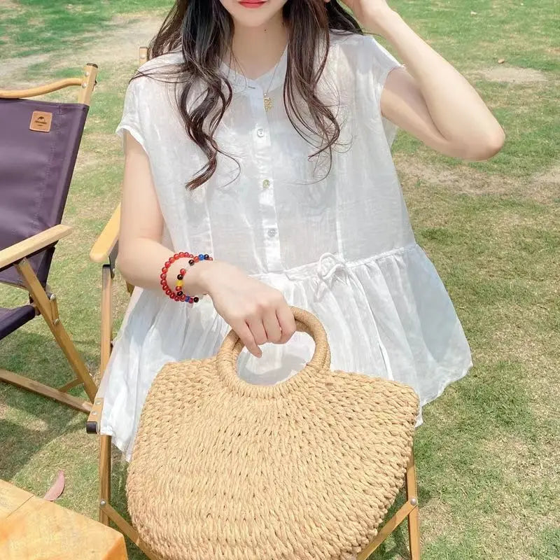 Luna Fashion Blouse with Pleats, Bow and Lace