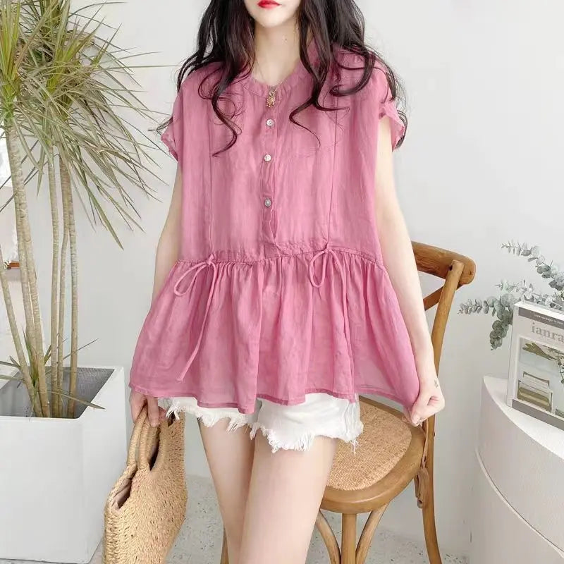 Luna Fashion Blouse with Pleats, Bow and Lace