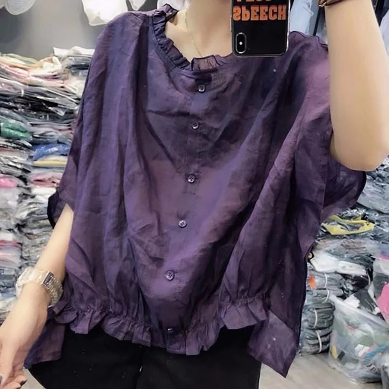 Modieuze Asymmetrische Blouse met Ruffles