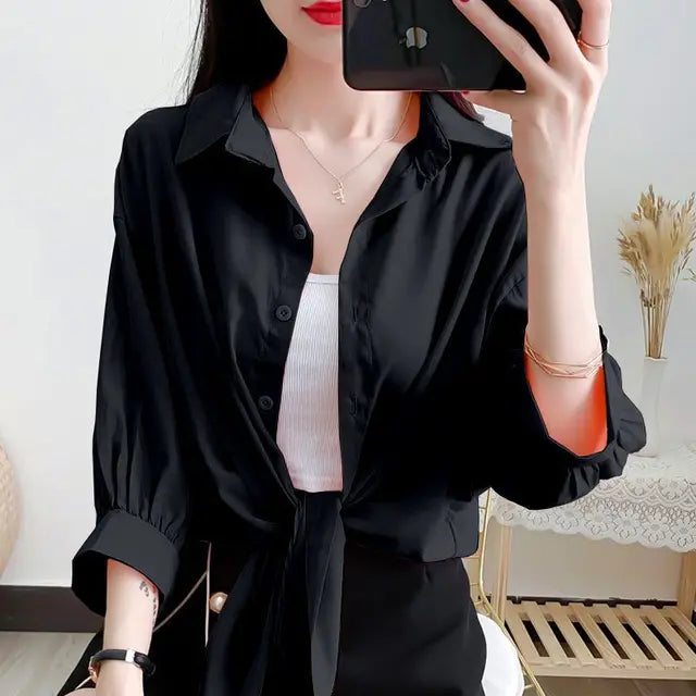 Oversized Koreaanse Blouse met Strikband