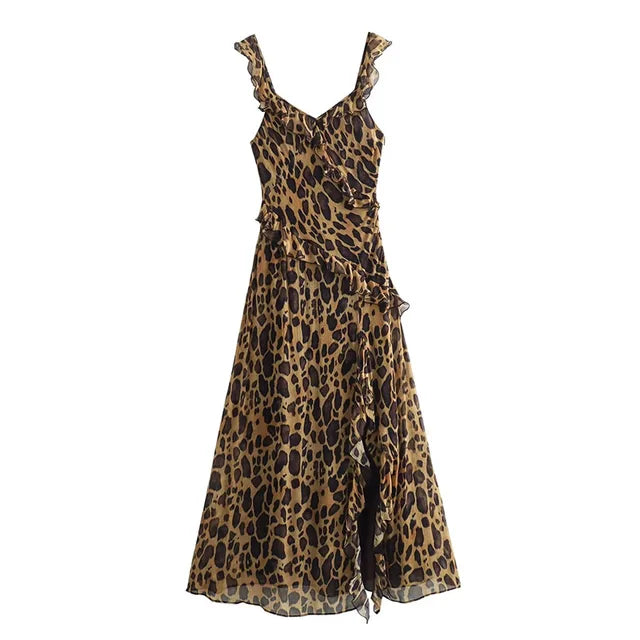 GlamourGolven Ruche Chiffon Abito Midi per Estivo
