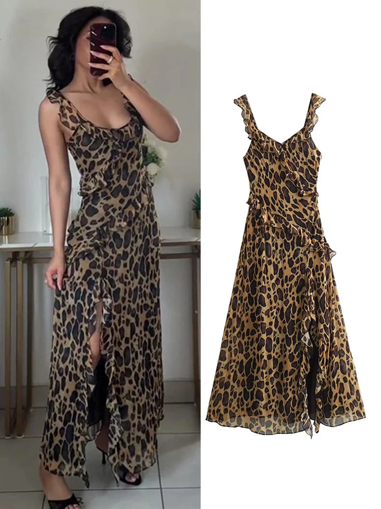 GlamourGolven Ruche Chiffon Abito Midi per Estivo