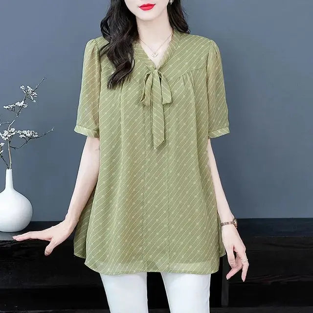 Aurora Bowknot Chiffon Blouse for Summer Elegance