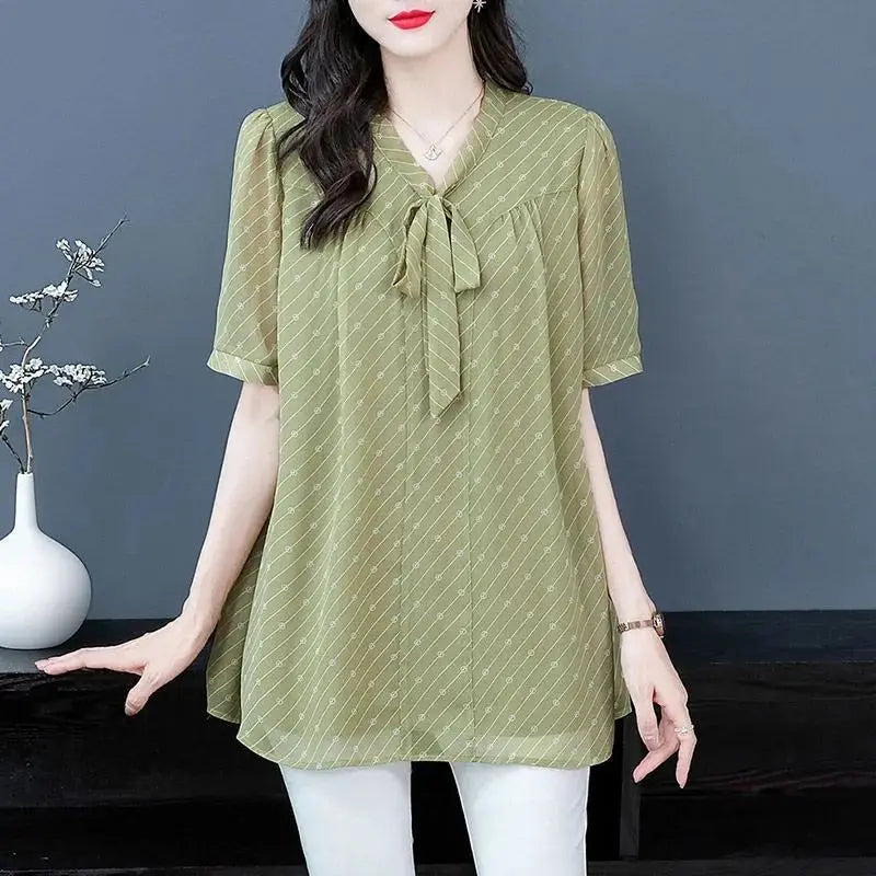 Aurora Bowknot Chiffon Blouse for Summer Elegance