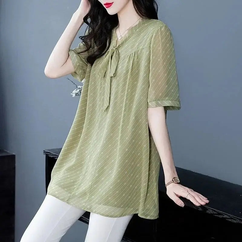 Aurora Bowknot Chiffon Blouse for Summer Elegance
