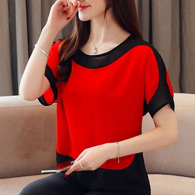 Schicke Damen Kurzärmelige Chiffon Bluse für Lässige Elegante Looks