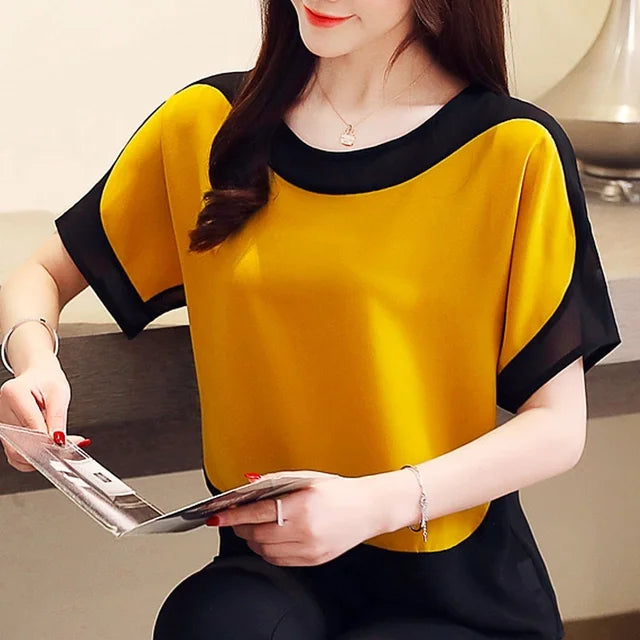 Schicke Damen Kurzärmelige Chiffon Bluse für Lässige Elegante Looks