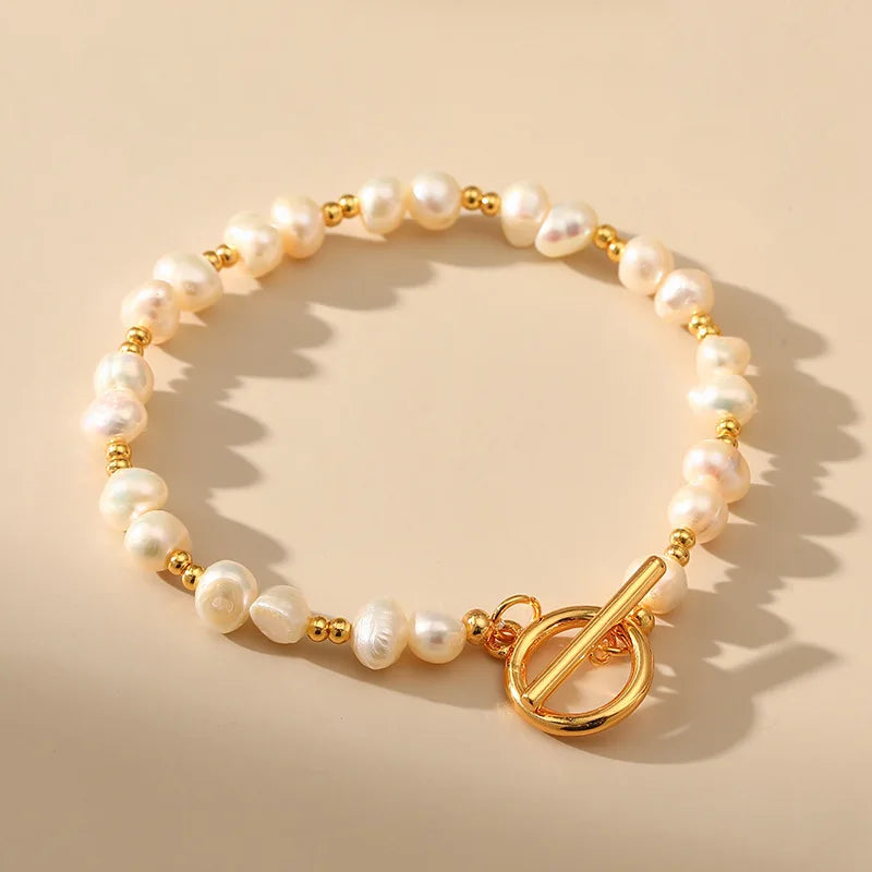 Elegance Parel Armband met Vergulde Kralen