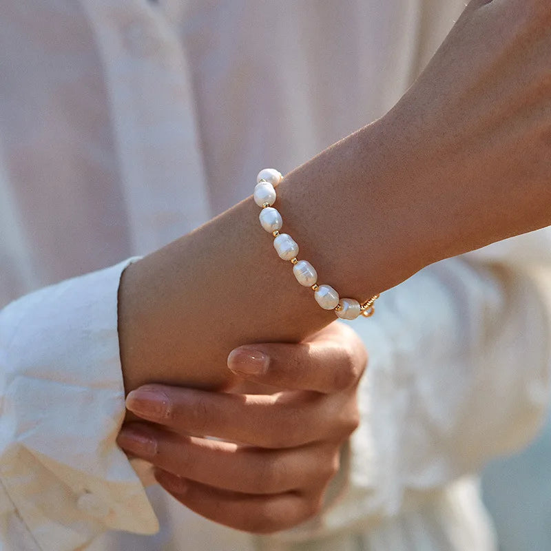 Elegance Parel Armband met Vergulde Kralen