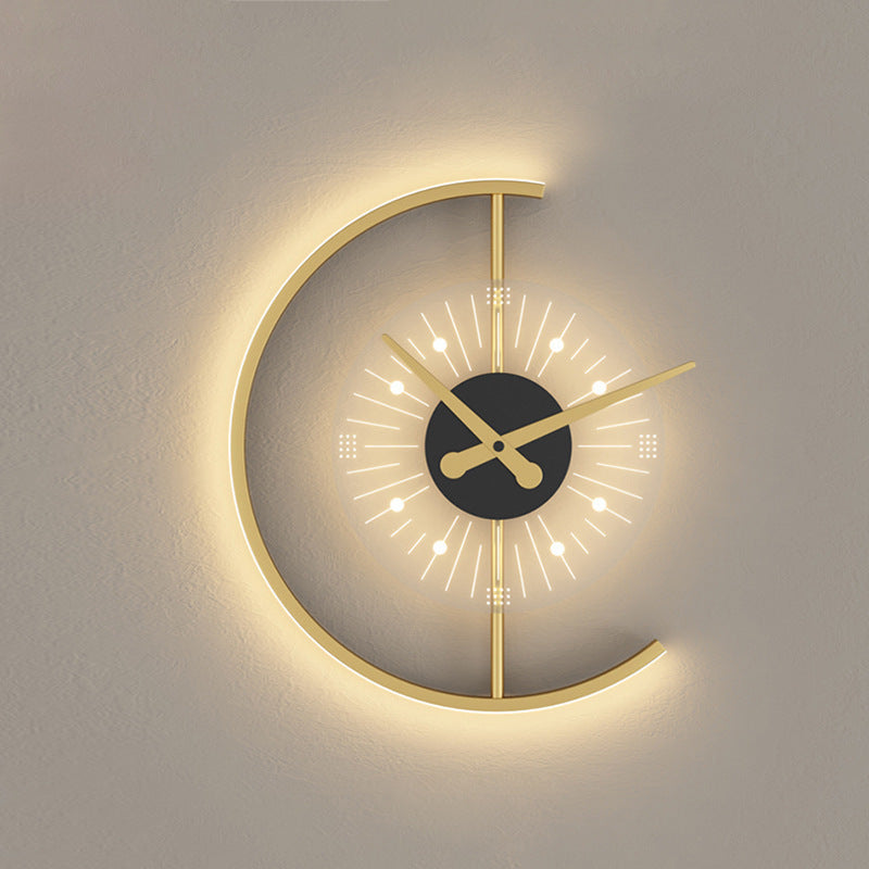 Modern LED Wall Clock in Half Moon Shape