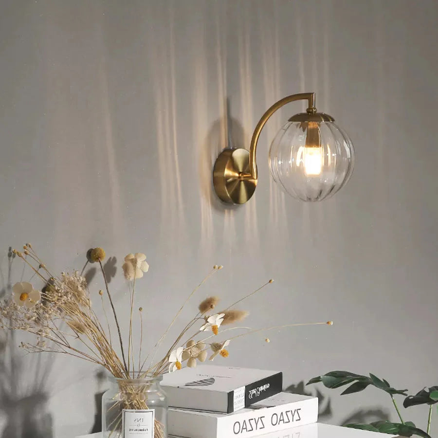 Lampada da parete retrò moderna con globo in vetro fumé