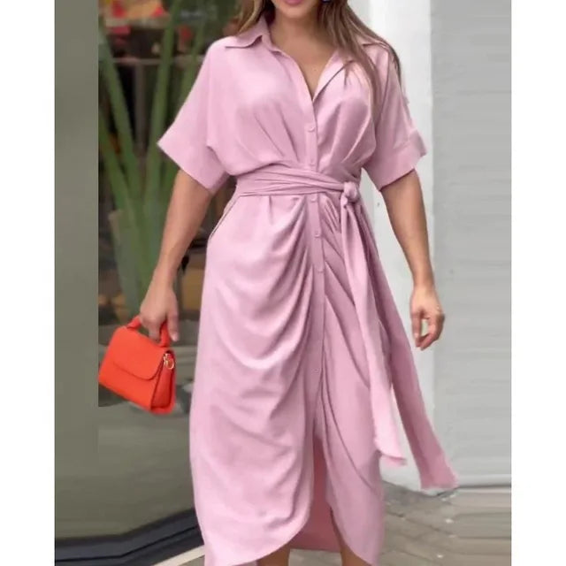 GlamourVibe Jurk: Stijlvolle Lapel Medium Korte Mouw