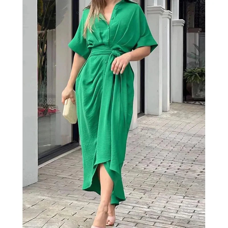 GlamourVibe Jurk: Stijlvolle Lapel Medium Korte Mouw